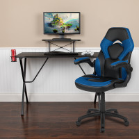 Flash Furniture BLN-X10RSG1031-BL-GG Black Gaming Desk and Blue/Black Racing Chair Set with Cup Holder, Headphone Hook, and Monitor/Smartphone Stand